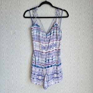 Wild Honey Romper S Tie Dye Spaghetti‎ Strap Backless Purple Boho Hippie Fairy